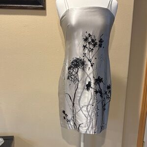 Kay Unger Silver and Black Floral Mini Dress